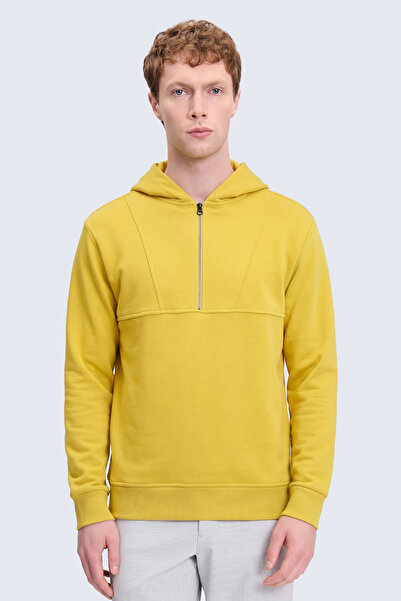 Hatemoğlu Sarı Regular Fit Fermuarlı Kapüşonlu Sweatshirt