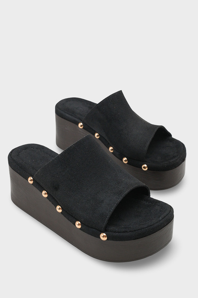 Capone Outfitters Rina Suede Stone Detailed Wedge Heel Daily Women's Slippers