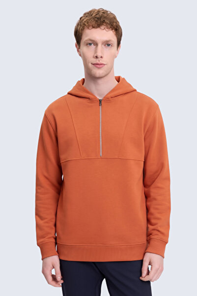 Hatemoğlu Turuncu Regular Fit Fermuarlı Kapüşonlu Sweatshirt