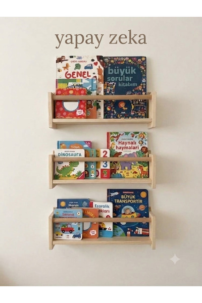 mdmetadesign Montessori 3 Parça Duvar Kitaplık Rafı