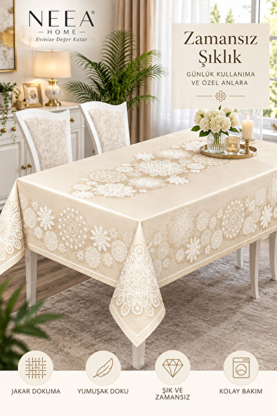 NEEA HOME Egem Jakar Woven Tablecloth Dowry Set and Daily Stylish Tablecloth ...