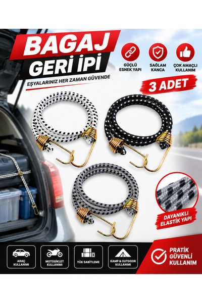 Halidi Bagaj Lastiği Kancalı Sabitleme Ipi Gergi Ahtapot - 3 Adet