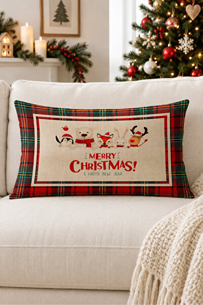 Evmila Yılbaşı Temalı Merry Christmas Desenli Kadife Kırlent Kılıfı 35x55 cm ...