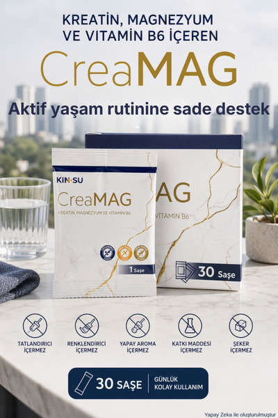 KİNSU CreaMAG Kreatin, Magnezyum ve Vitamin B6 İçeren Takviye Edici Gıda 30 Saşe