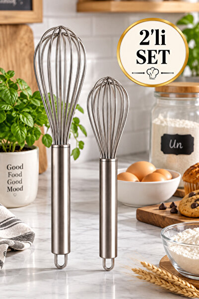 MirzaQ Paslanmaz 2li *21+25 Cm Çırpıcı Kek Çırpıcı