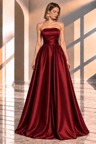 SERAVENZA COUTURE Maxi Length Satin Stylish Strapless Party Dress Cou-8