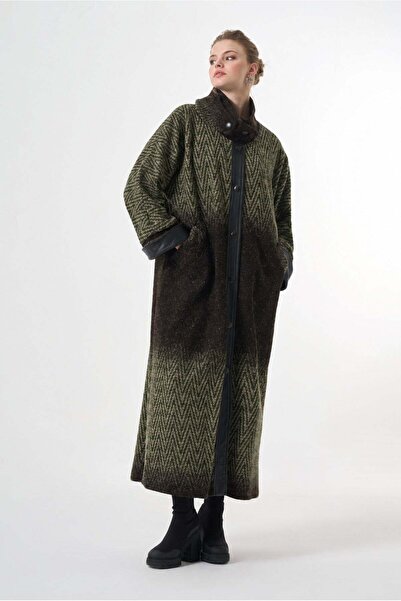 MissWhence Long Wool-Blend Patterned Coat - Green