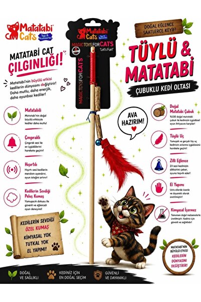 MATATABİ CATS Natural Matatabi Stick with Ah Sapli, Feather Rattle Cat Fishin...