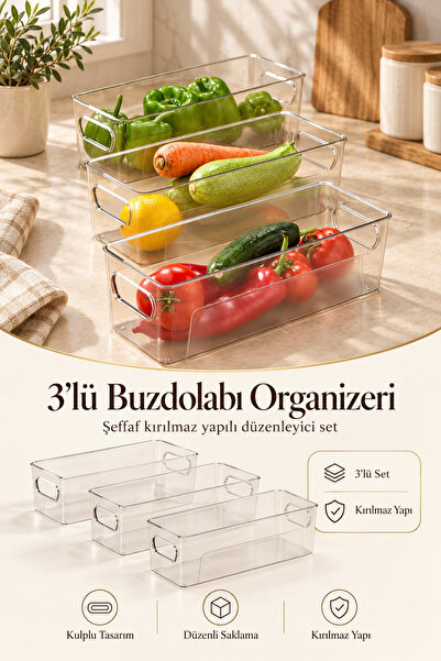 Poomy Buzdolabı & Dolap Içi Düzenleyici Şeffaf Organizer 3 Adet