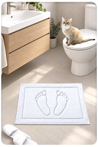 Cotton Crafty Pamuk Dokuma Su Emici Banyo Paspası Ayak 60x40 Cm BEYAZ