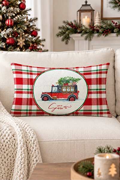 Evmila New Year's Themed Car Patterned Velvet Throw Pillow Case 35X55 cm - De...