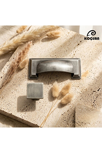 KOÇSAN Hisar Antique Silver 96 mm Handle Luxury Country Kitchen Furniture Cab...