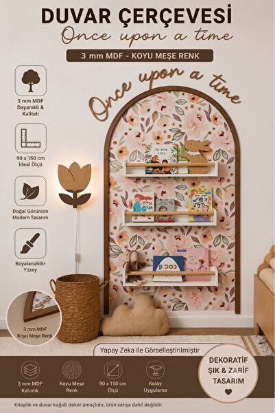 mdmetadesign Dekoratif Mdf Çocuk Odası Duvar Çerçevesi + Once upon a time yazısı