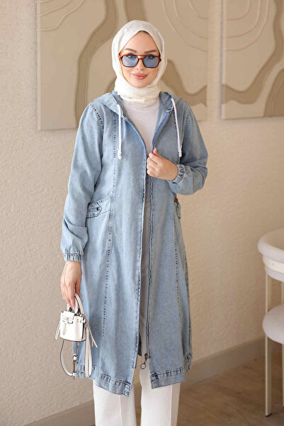 İmajButik Mavi Kol Lastikli Fermuarlı Kot Kap