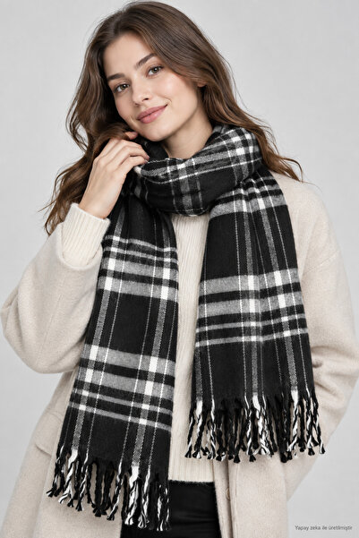 ZERAMİNE Women's Winter Tassel Scarf |   Soft Textured Thick Shawl - Soft Bou...