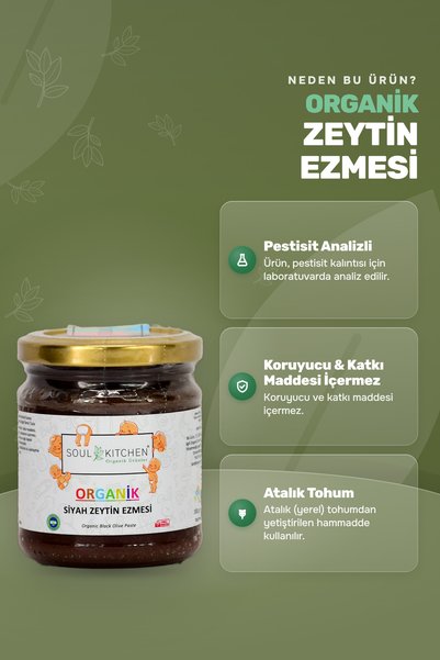 Soul Kitchen Organik Ürünler Organik Siyah Zeytin Ezmesi Katkısız 180 g