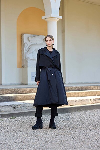 MissWhence Structured Cape-Detail Midi Coat