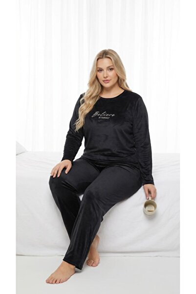 MEBA Women's Plus Size Velvet Winter Pajama Set