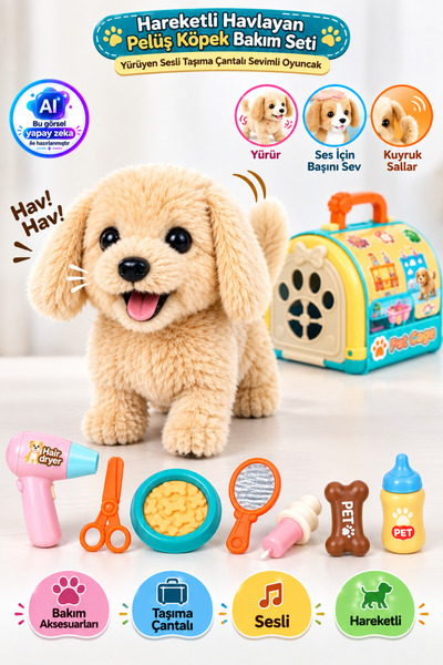 YILDIRIM OYUNCAK Sesli Yürüyen Köpek Taşıma Çantalı Aksesuarlı Set - Kafesli ...