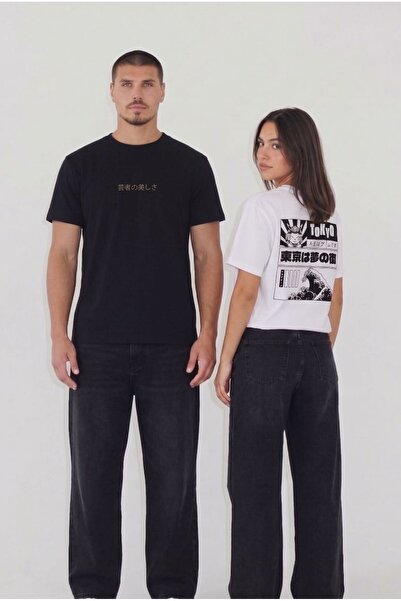 PANDO CASUAL WEAR Unisex Oversize Fit %100 Pamuk Soft Dokulu Japonca Baskılı ...