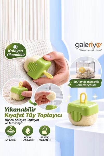 Yıkanabilir Mini Tüy Toplama Rulosu | Dahili Hazneli Evcil Hayvan Kıl, Tüy ve Toz Temizleyici Yeşil