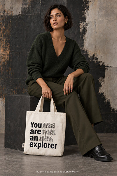 Luvili Kadın Bez Çanta Tote Bag Baskılı You Are An Explorer Omuz Çantası Günl...
