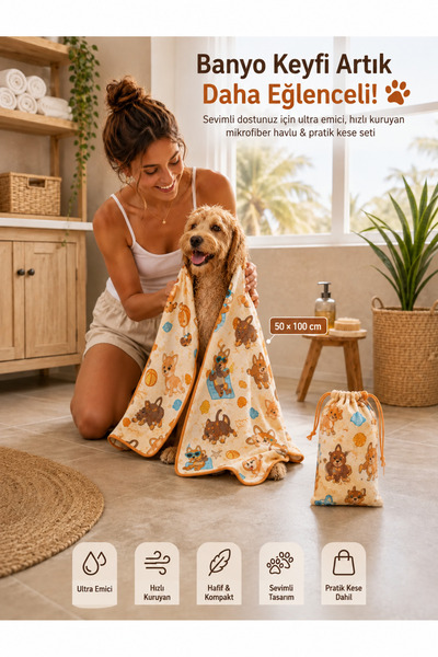 GÖKOVA HOME Kedi & Köpek Kurulama Havluları | Sunny Paws | Hızlı Kuruyan