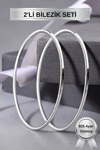 innuendo jewelery 925 Ayar Gümüş Oluklu Ajda Bilezik 2'li Kadın Bilezik Seti
