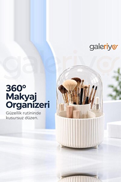 Galeriyo Şeffaf Kapaklı 360 Dönebilen Fırça Kozmetik Makyaj Düzenleyici Organ...
