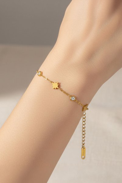 Nearsis Steel Star Chain Bracelet with Zircon Stones
