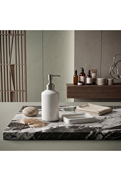 EOCRAFT Composite Granite Solid and Liquid Soap Dispenser White (Bathroom Set of 2)