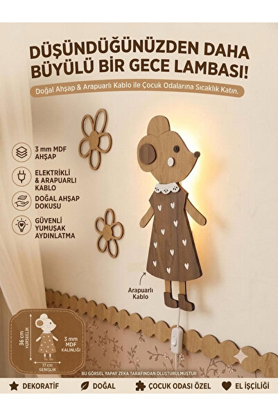 mdmetadesign Fare Figürlü Mdf Duvar Lambası