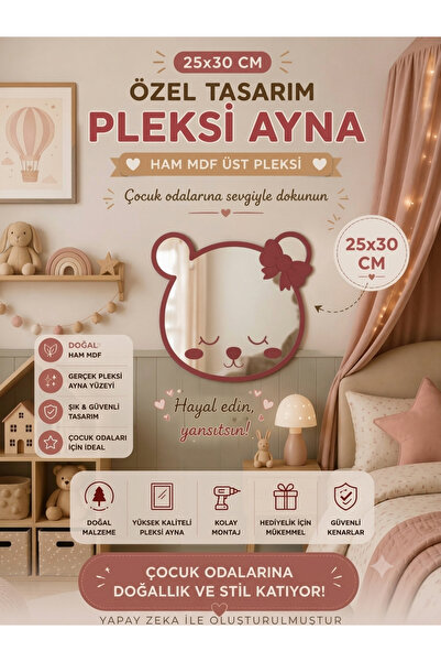 mdmetadesign Renkli Sevimli Ayıcık Pleksi Ayna