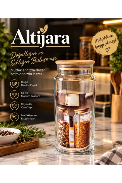 Altijara Vacuum Glass Jar with Bamboo Lid 1400Cc 1 Piece Glass Jar