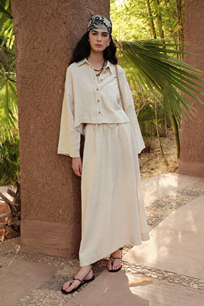 Manuka Bol Cut Linen Skirt Beige