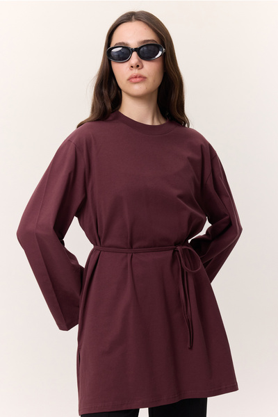 Manuka BAĞLAMA DETAYLI OVERSIZE TSHIRT BORDO