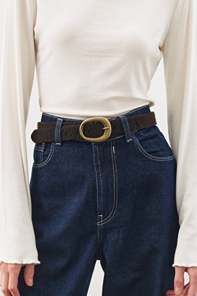 Manuka Artificial Tiger Feather Belt Brown