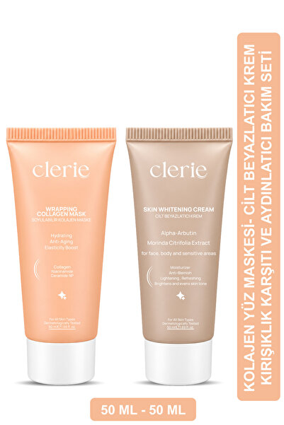 Clerie Cosmetics Soyulabilir Kolajen Maske ve Cilt Beyazlatıcı Krem 2'li Bakı...