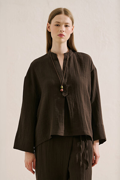 Manuka Muslin Wide Sleeve Blouse Dark Brown