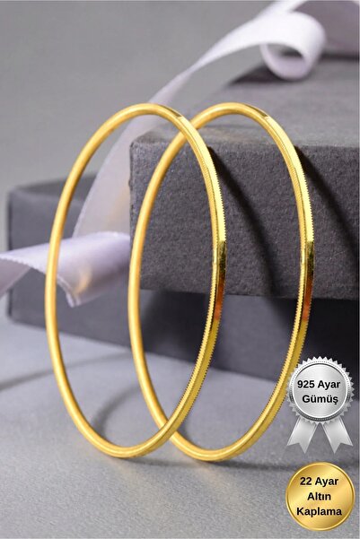 innuendo jewelery 925 Ayar Gümüş Altın Kaplama Oluklu Ajda Bilezik 2'li Kadın...