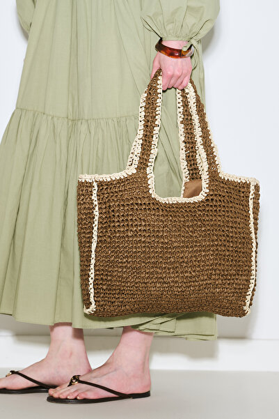 Manuka Contrast Detail Wicker Bag Brown