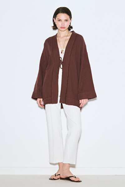 Manuka Muslin Wide Sleeve Kimono Bitter Brown
