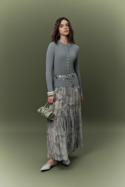 Manuka Patterned Crushed Pleated Skirt Sophia Blue