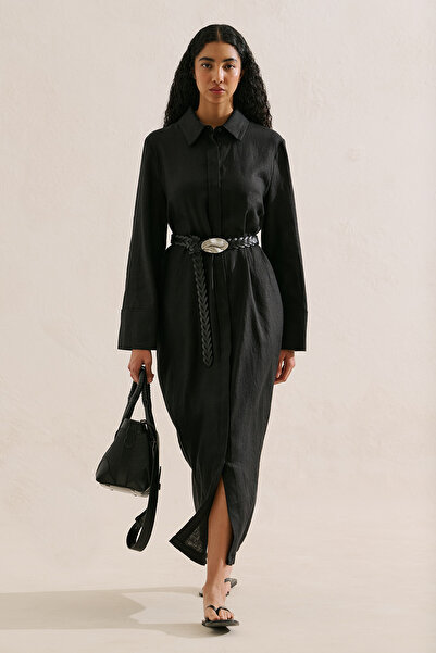Manuka Linen Belted Shirt Dress Black