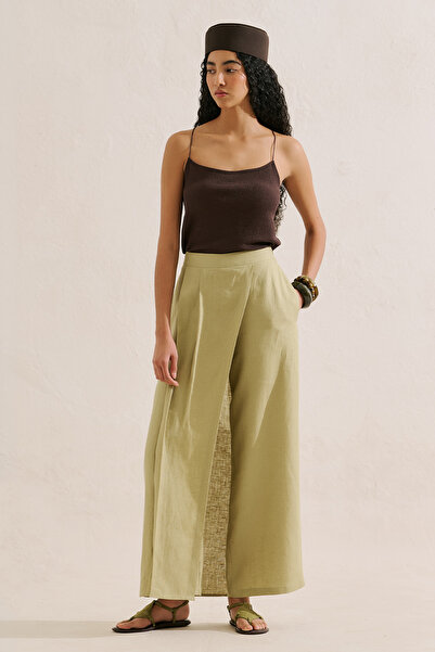 Manuka Linen Pants with Envelope Closure, Sand Color