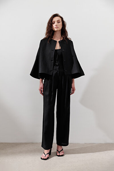 Manuka Linen Pleated Wide Pants Black