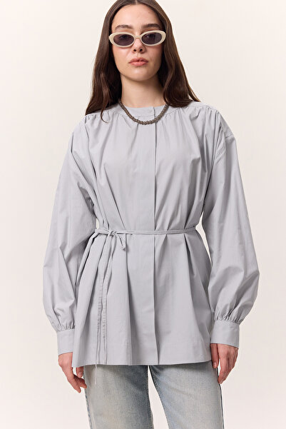 Manuka Wide Shirt with Ruched Details in Ice Blue