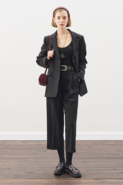 Manuka Single Button Blazer Jacket with Belt Black