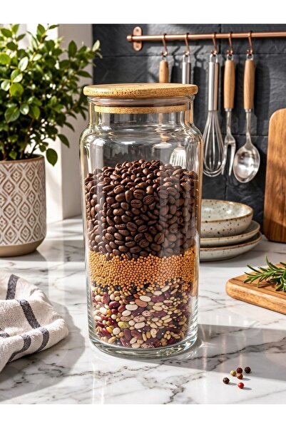 Altijara Vacuum Glass Jar with Bamboo Lid 1400Cc 1 Piece Glass Jar
