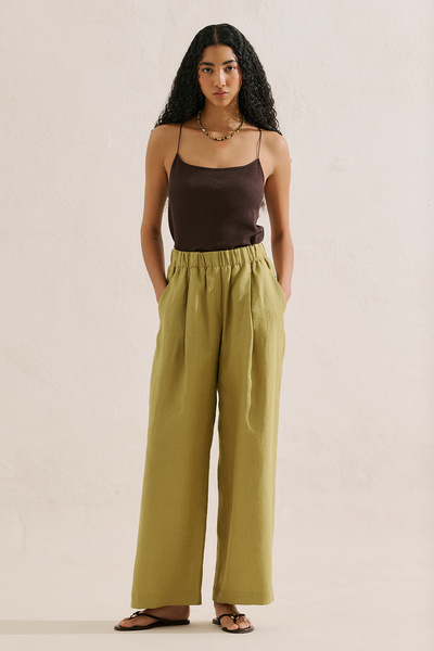 Manuka Linen Wide-Leg Pants Oil Green